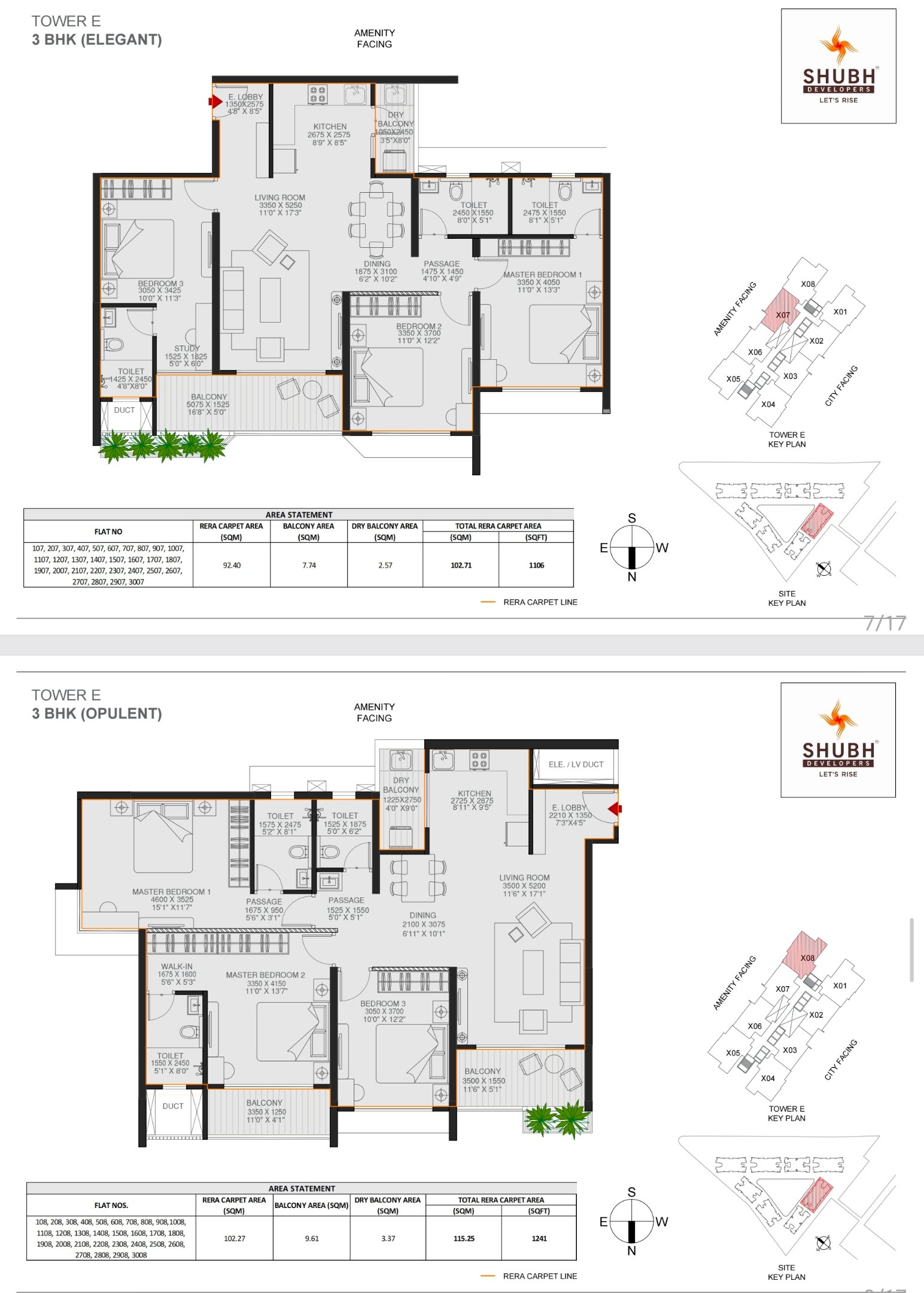 3 BHK 1106 / 1241 sqft floor plan