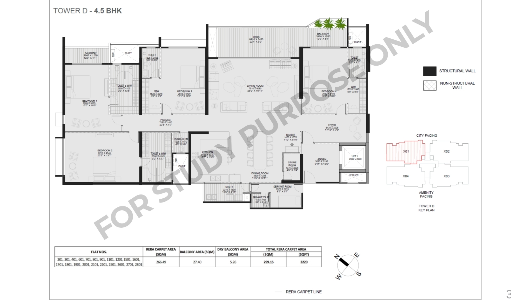 4.5 / 5 BHK 3200 sqft new tower floor plan